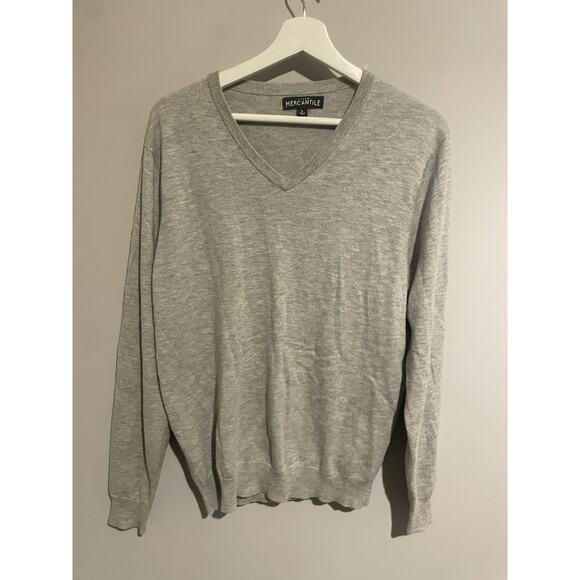 J.Crew Mercantile Sweater Mens Large Gray V Neck Long Sleeve Tight‎ Knit Wool - Picture 1 of 5